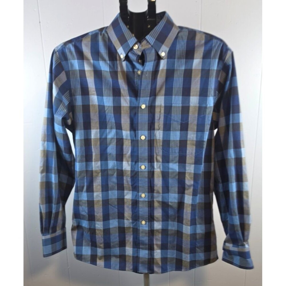 Jos A Bank Blue Plaid Long Sleeve Shirt Traveler Size Small S 100% Cotton